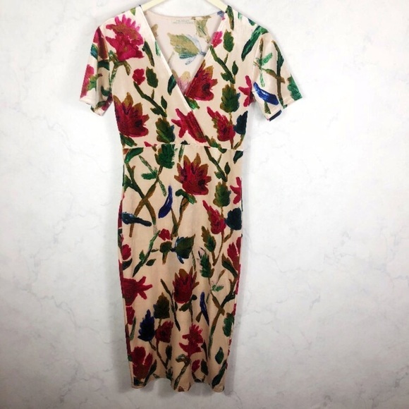 [Zara] Velvet V Neck Crossover Midi Floral Dress - Picture 4 of 4